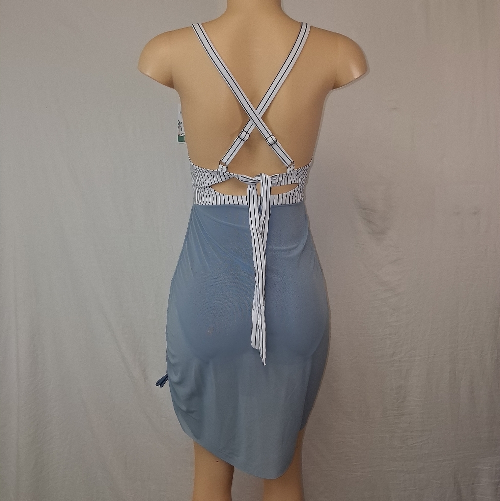 B2 PRITY New Striped Halter Swimsuit with Blue Skirt size M - Picture 8 of 16